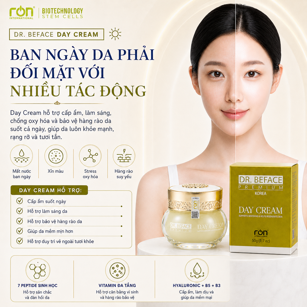 DAY CREAM Peptide Sinh Học Đa Tầng | Kem Dưỡng Phục Hồi &amp; Chống Lão Hóa Da Ban Ngày